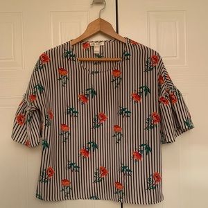 Urban Heritage Stripped Ruffle Cap Sleeve Blouse